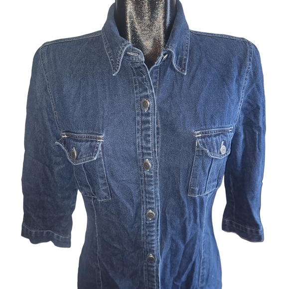 Contrast Denim Button-Up Shirt Style Dress 9 - Picture 2 of 7